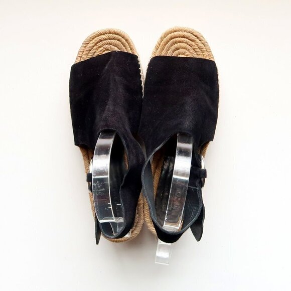 Rag & Bone Calla Black Suede Leather Espadrille Wedge Slingback Open Toe Sandals - Picture 4 of 15
